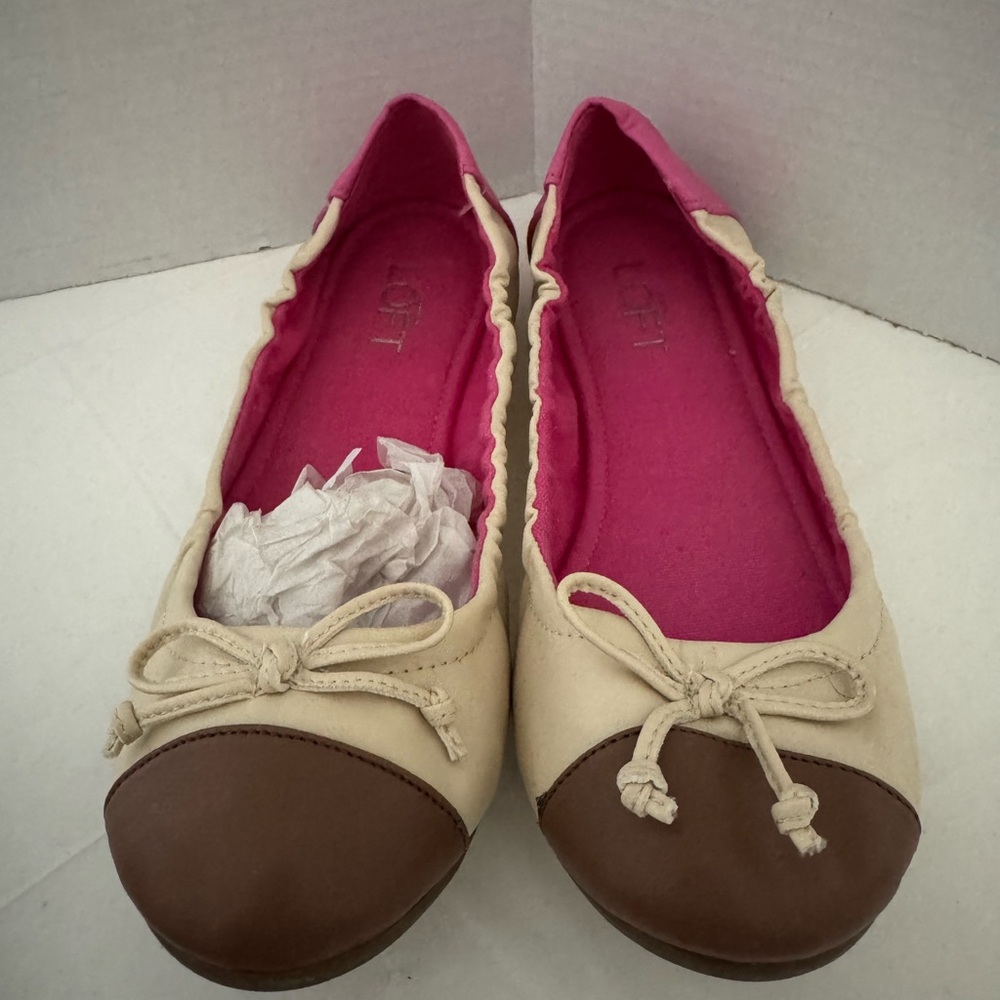 LOFT Cream and Pink Flats with Bow Detail